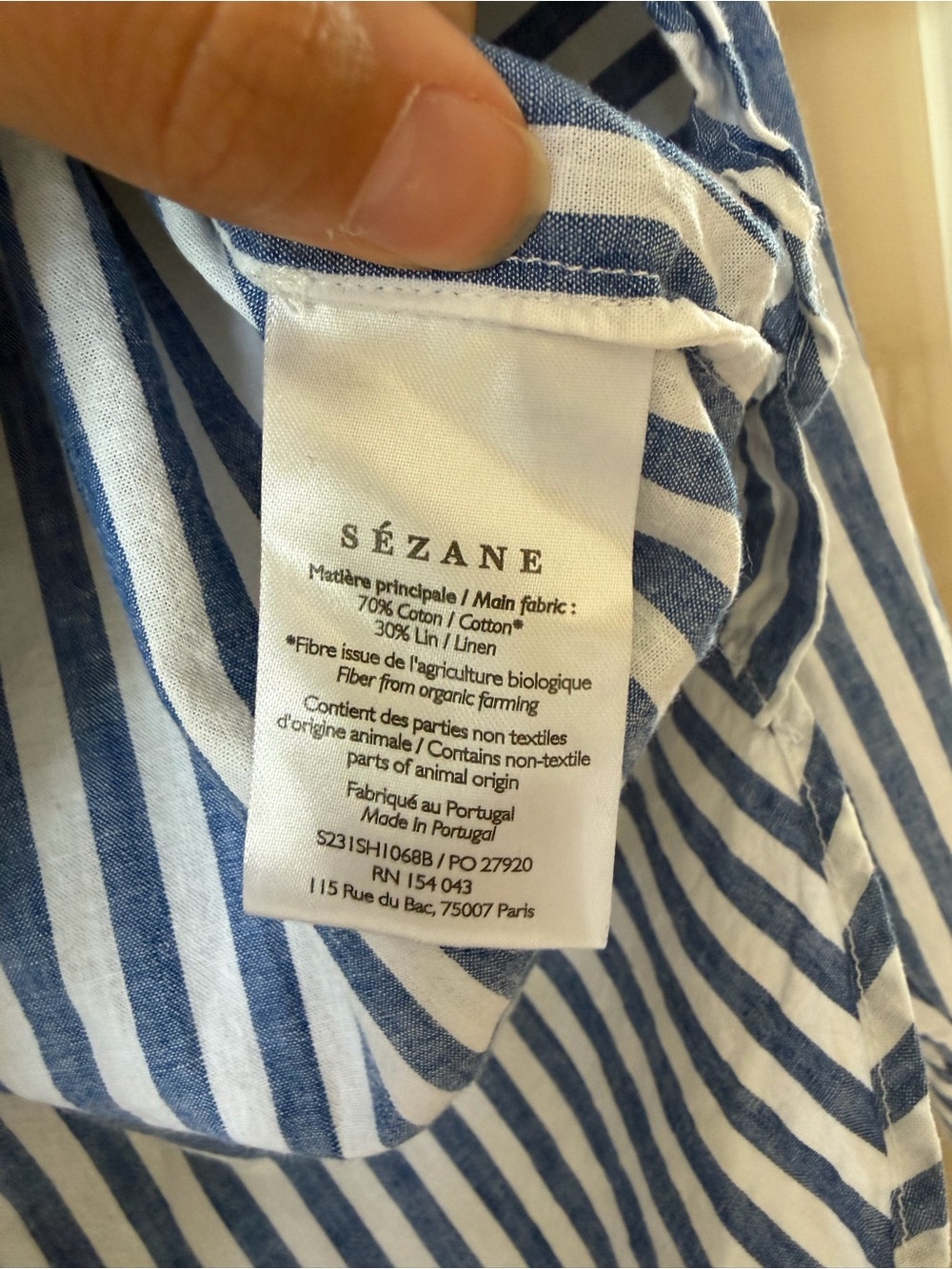 Sezane Max Cotton and Linen Striped Button Down Blue and White Size 36 - Picture 7 of 7